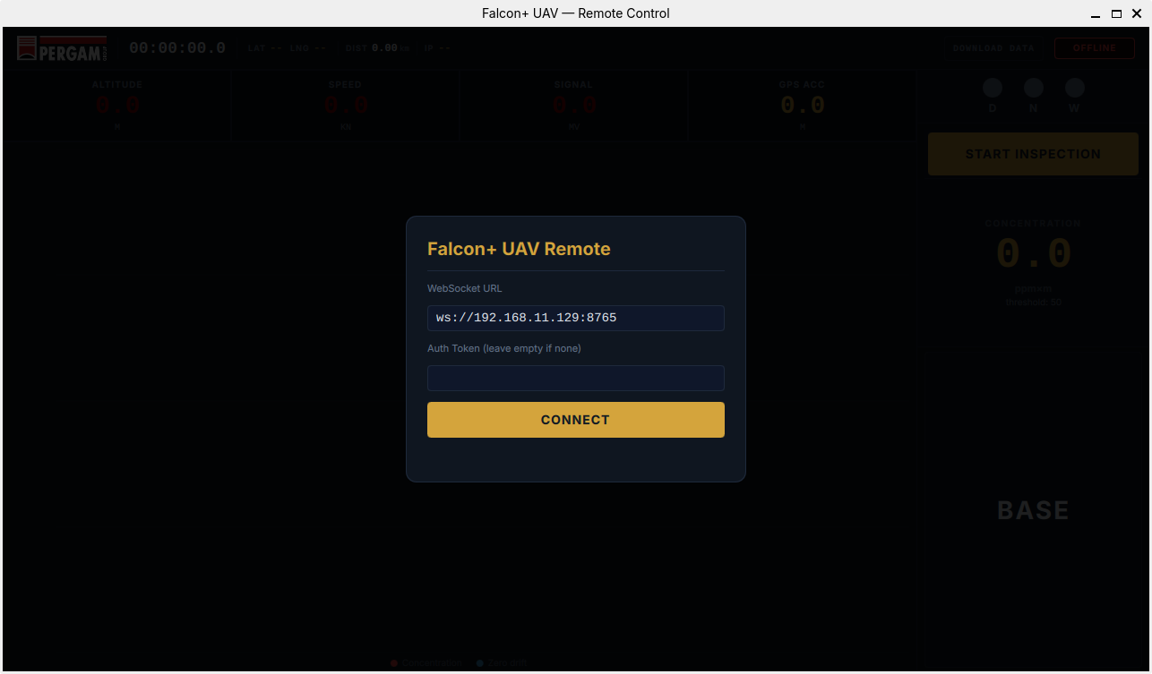 Falcon+ UAV Remote connection dialog